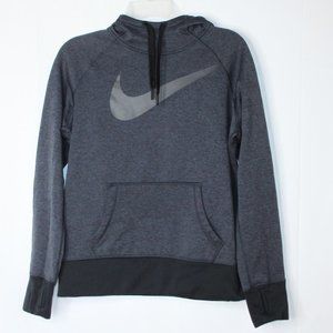 NIKE THERMA FIT WOMENS HOODED DARK HEATHER GRAY SWEATSHIRT SZ M SWOOSH POCKET